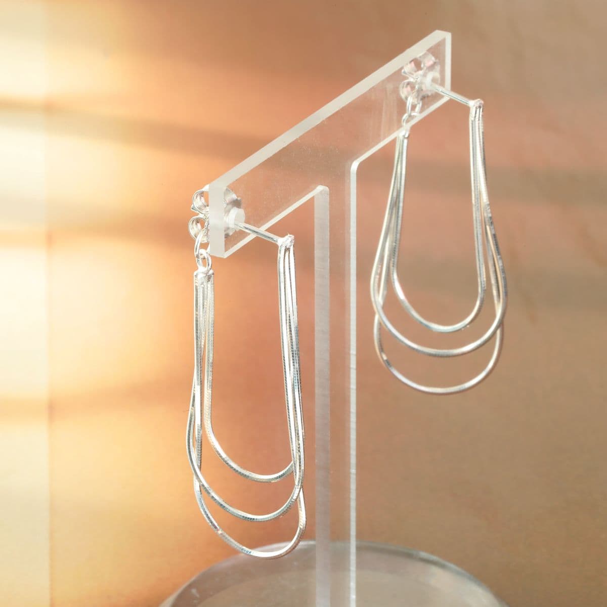 [SE6434] Silver 925 Thin Snake Chain Triple Chain Holding Earrings - 이미지 2