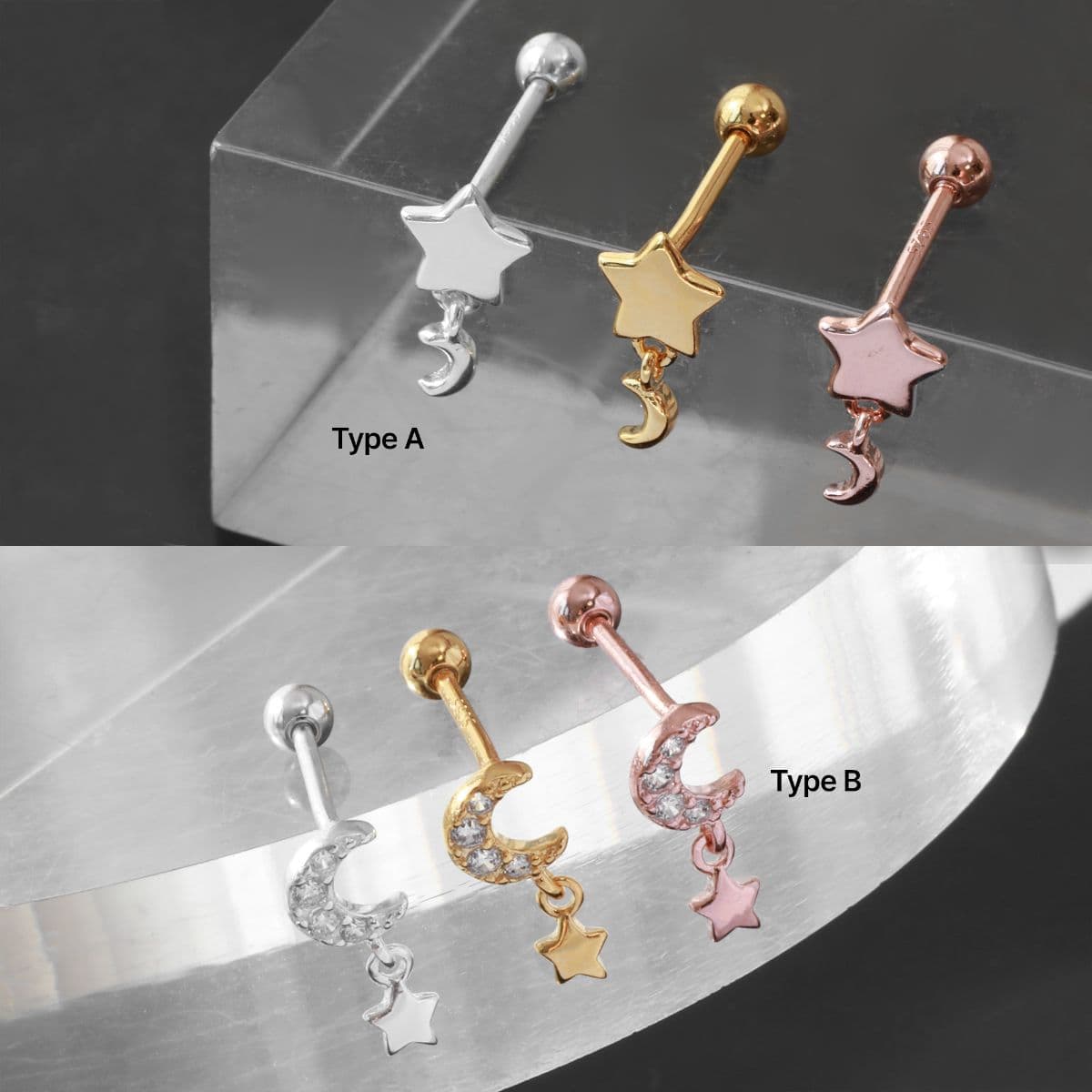 [SPC6503], [SPC6504] Silver 925 Star and Crescent Holding Piercing Set - 이미지 2
