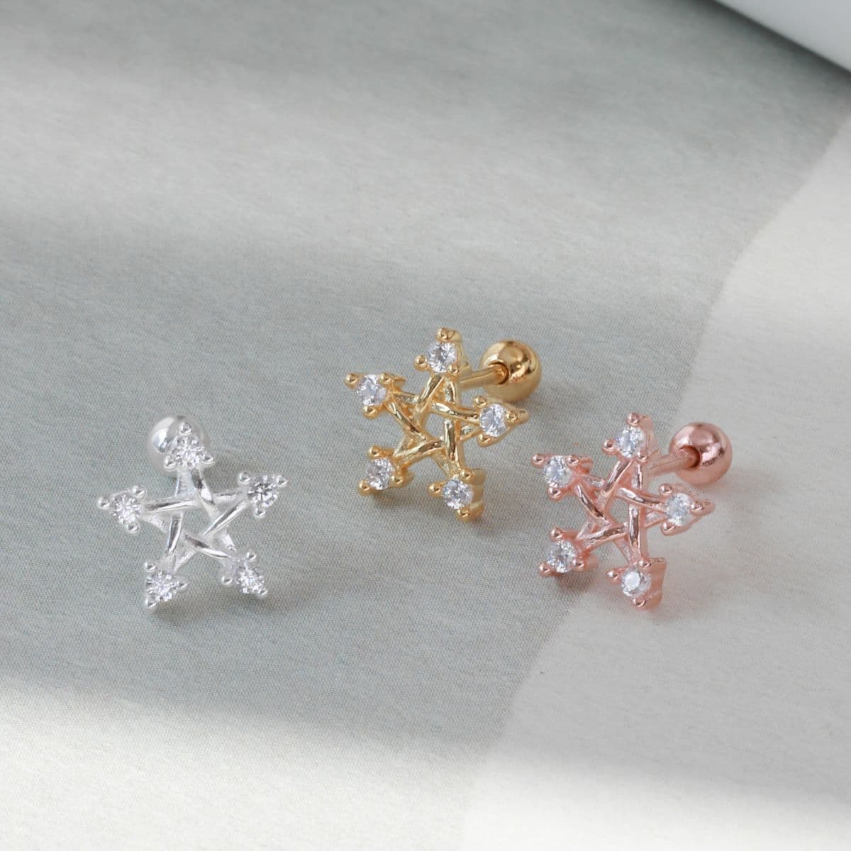 [SPC6505], [SE6500] Silver 925 Cubic Edge Star Set (Earrings, Piercing) - 이미지 4