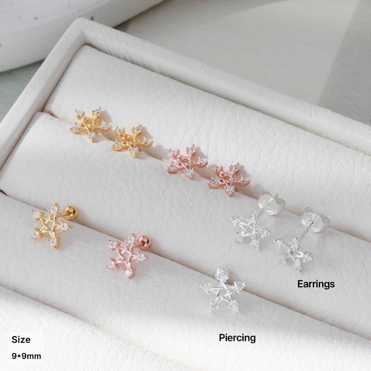 [SPC6505], [SE6500] Silver 925 Cubic Edge Star Set (Earrings, Piercing) - 이미지 1