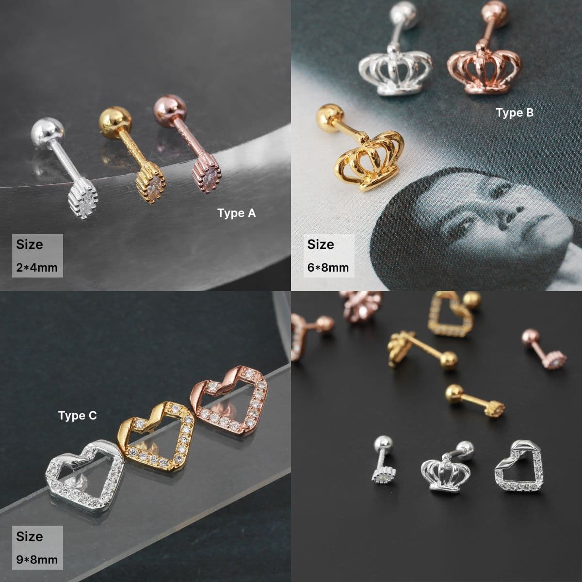 [SPC6507], [SPC6508], [SPC6509] Silver 925 Princessy Piercing Series - 이미지 1