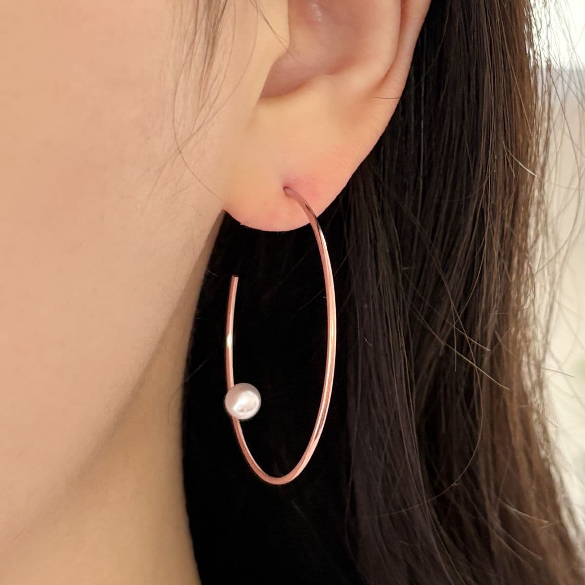 [SE6504] 925 Silver Big and Thin Hoop Pearl Earrings - 이미지 7