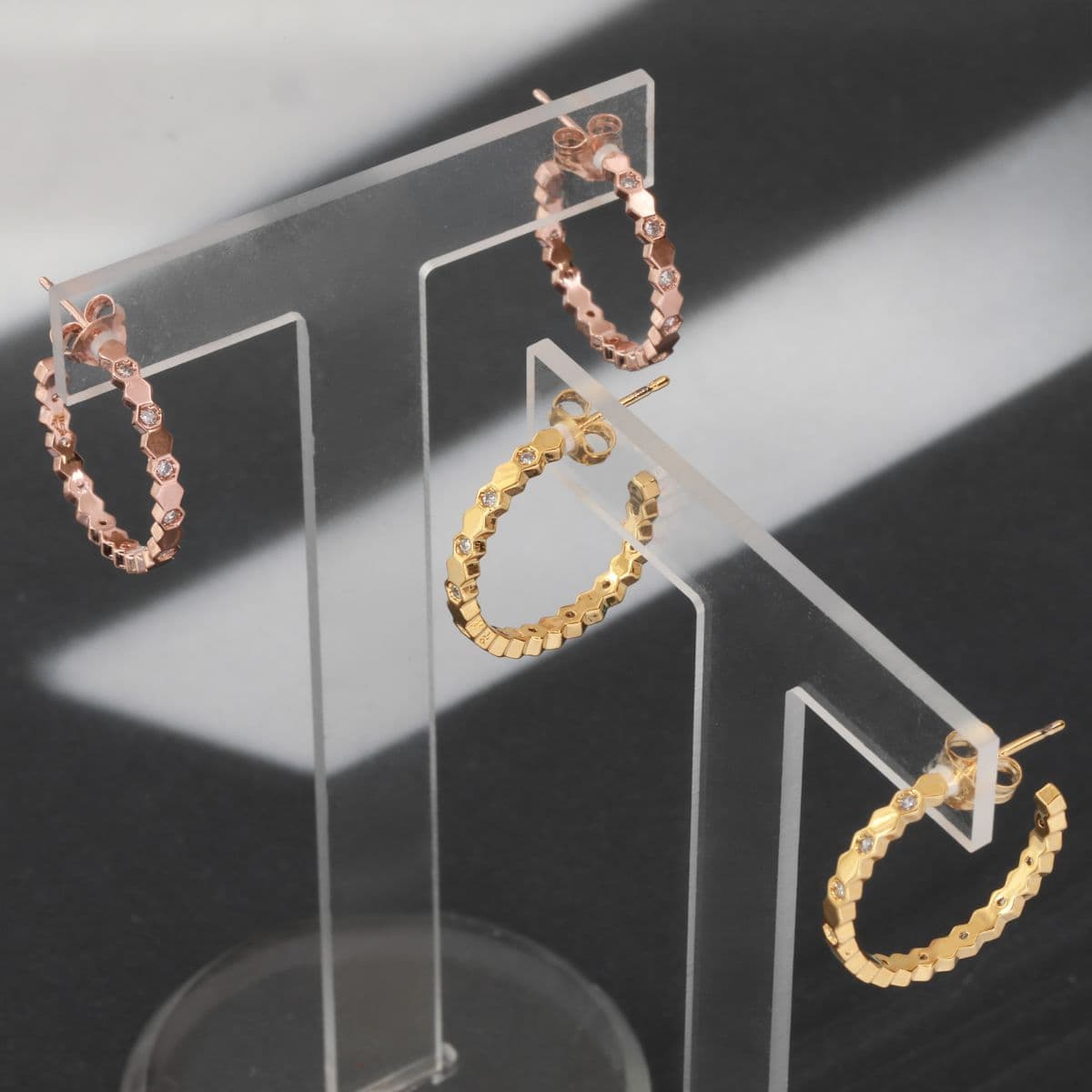 [SE6506] 925 Silver Hexagonal Cubic Hoop Earrings - 이미지 5