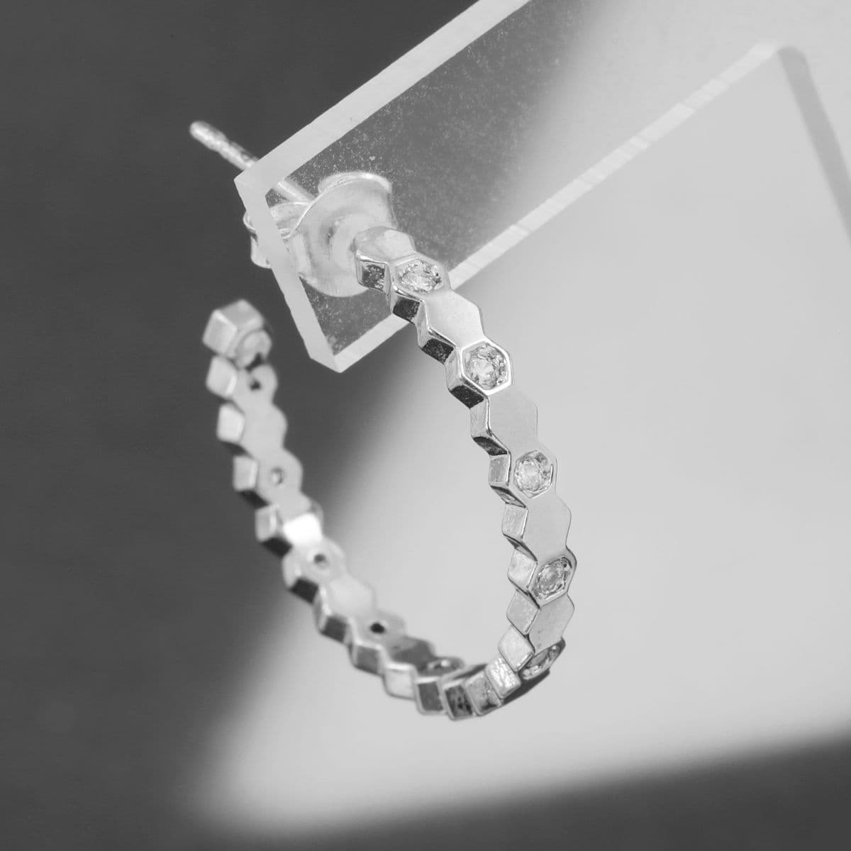 [SE6506] 925 Silver Hexagonal Cubic Hoop Earrings - 이미지 3