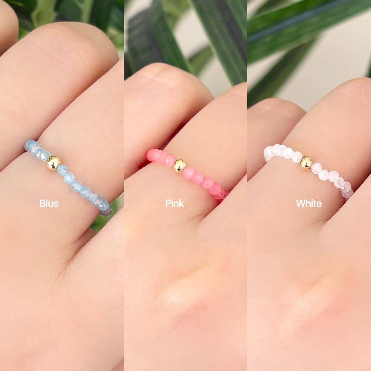 [G4R4800], [G4B4800] 14K Gold Ball Pastel Color Natural Stone Free Size Set - 이미지 4