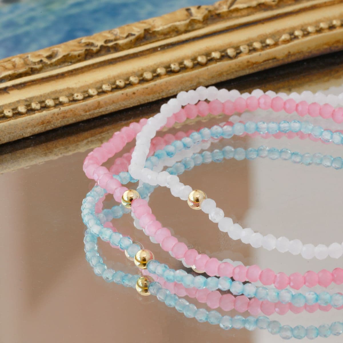 [G4R4800], [G4B4800] 14K Gold Ball Pastel Color Natural Stone Free Size Set - 이미지 13