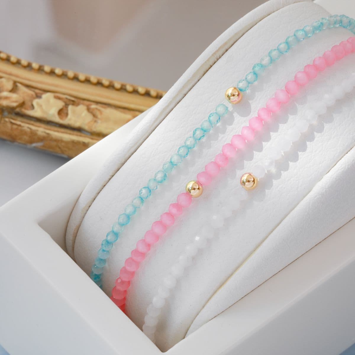 [G4R4800], [G4B4800] 14K Gold Ball Pastel Color Natural Stone Free Size Set - 이미지 14