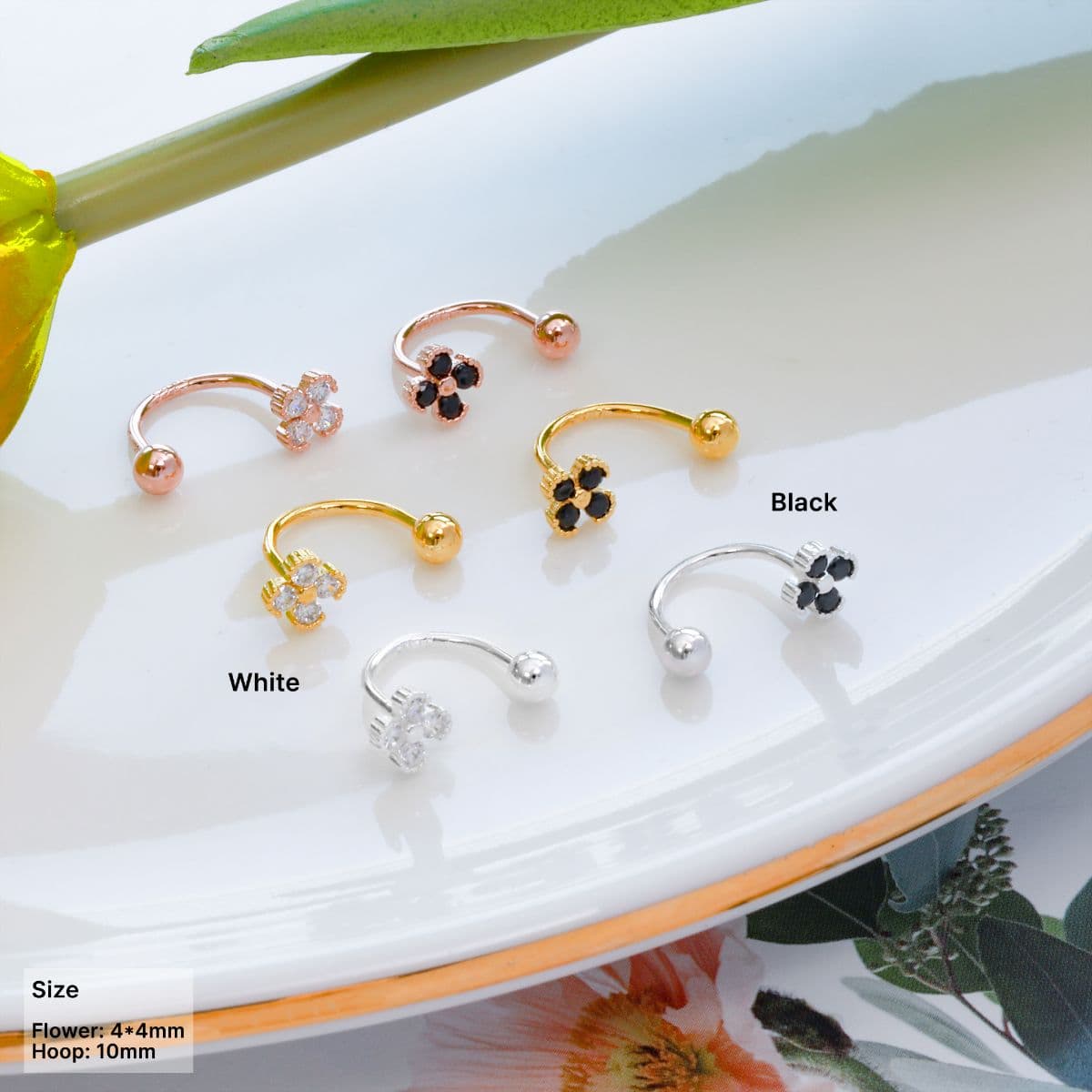 [SPC6602] Silver 925 Cubic Flower Hoop Piercing - 이미지 1