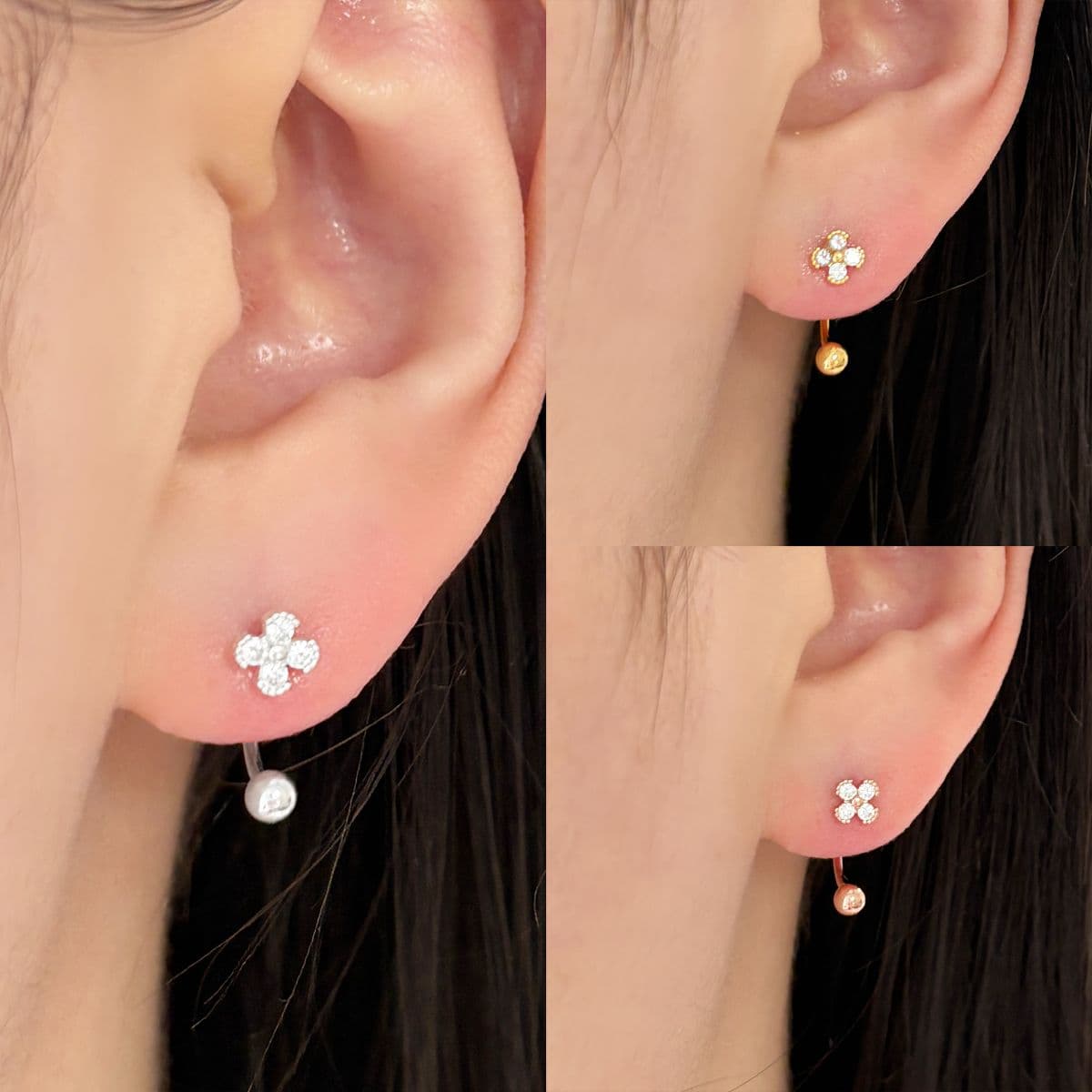 [SPC6602] Silver 925 Cubic Flower Hoop Piercing - 이미지 3