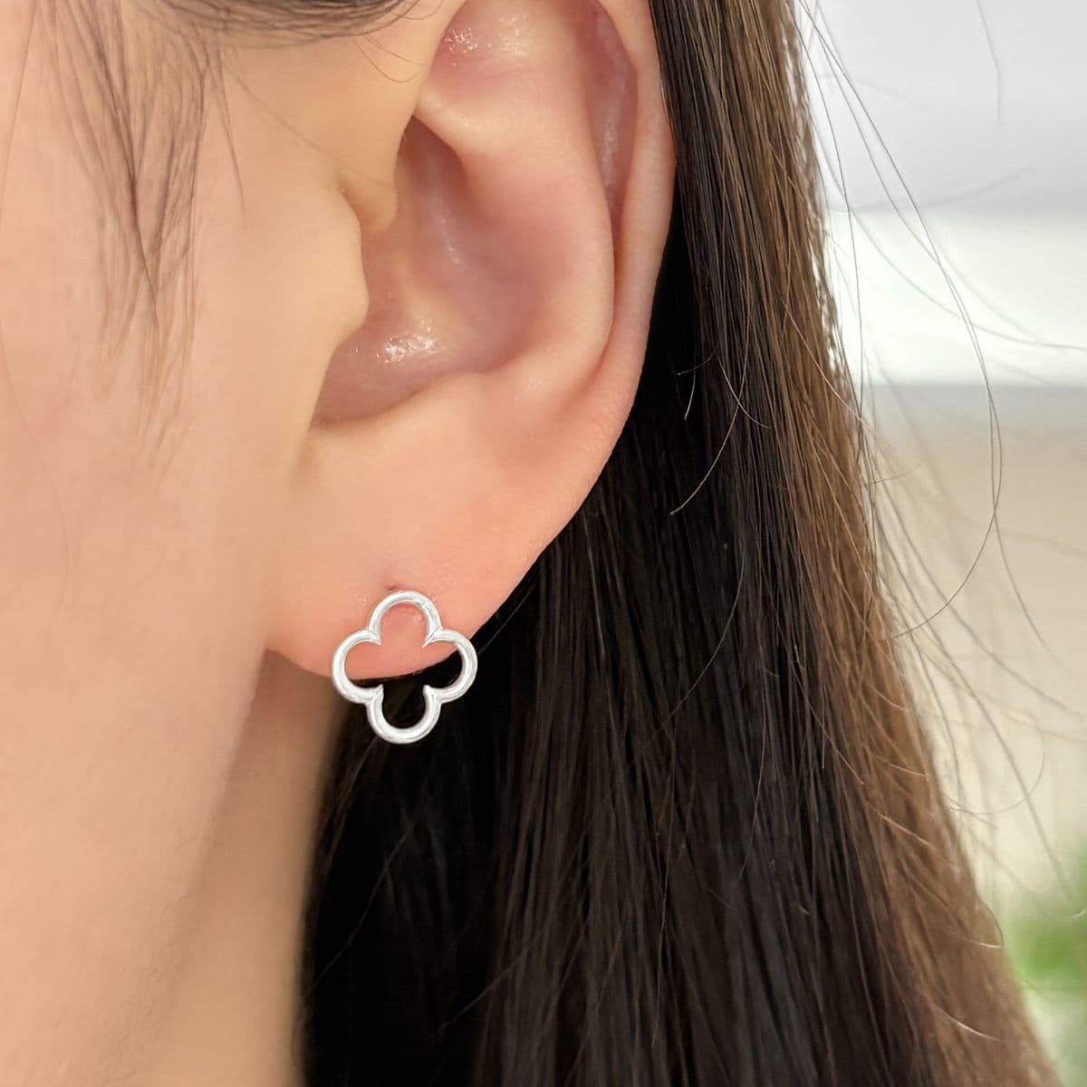 [SE6601],[SN6602] Silver 925 Thin Plain Clover Set (Earrings, Necklace) - 이미지 2