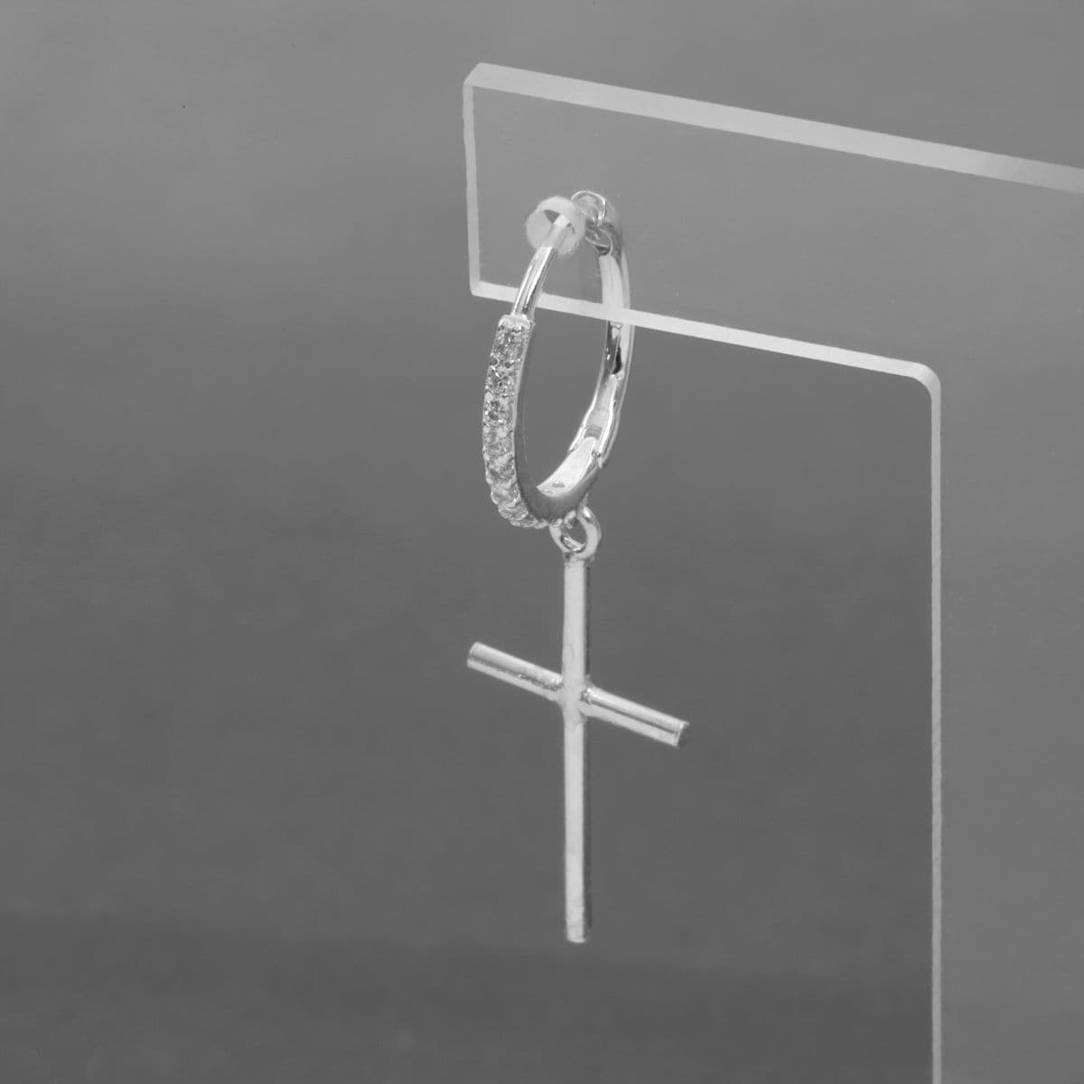 [SHG6602] Silver 925 Stick Cross Cubic Ring One-Touch Earrings - 이미지 6