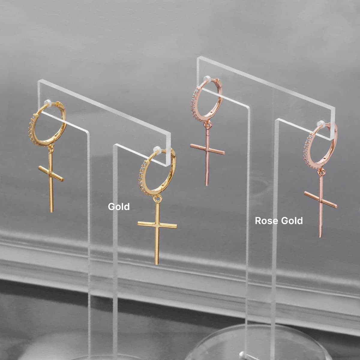 [SHG6602] Silver 925 Stick Cross Cubic Ring One-Touch Earrings - 이미지 8