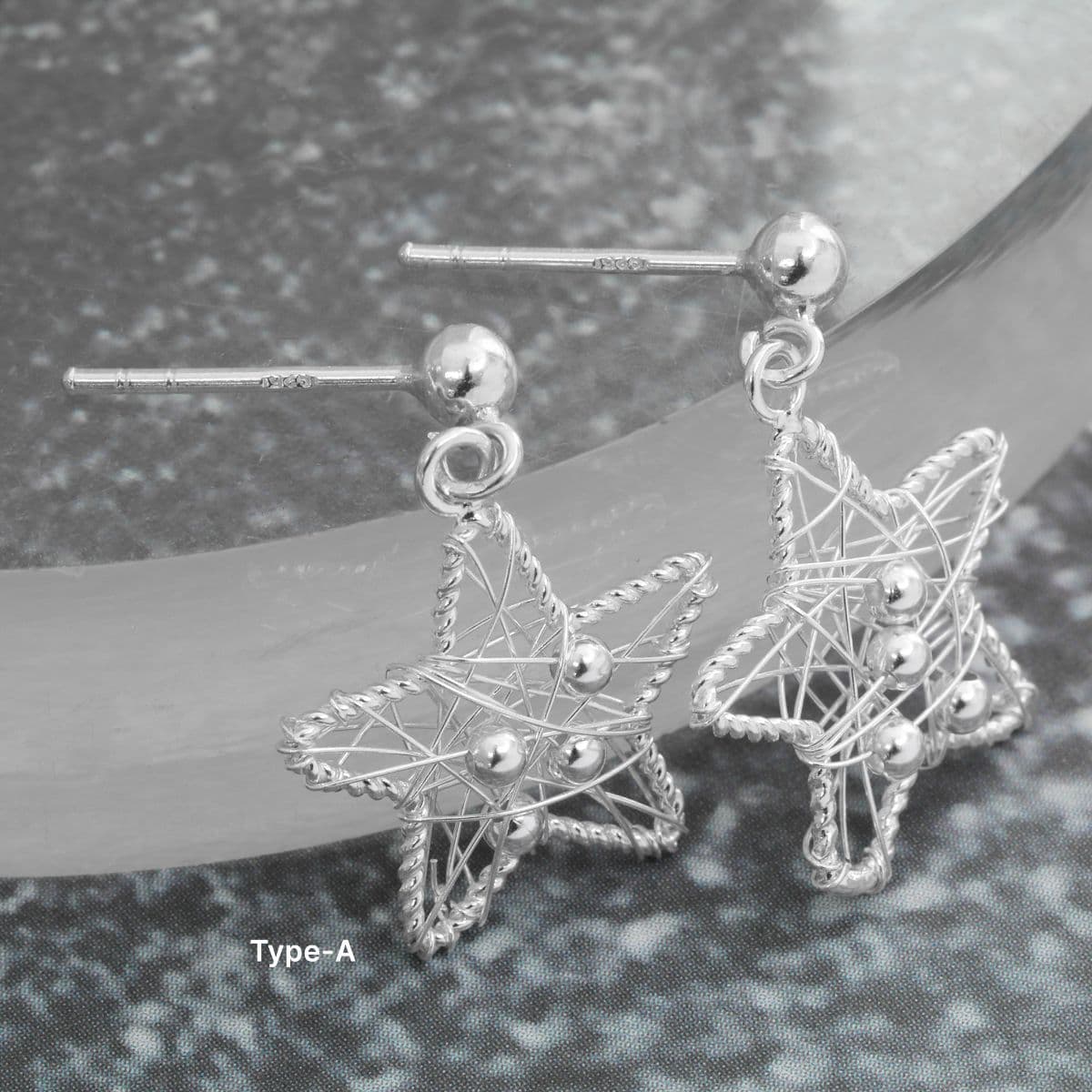 [SE6610],[SE6611] Silver 925 Marble In Star Earrings Set (Post, Drop) - 이미지 3