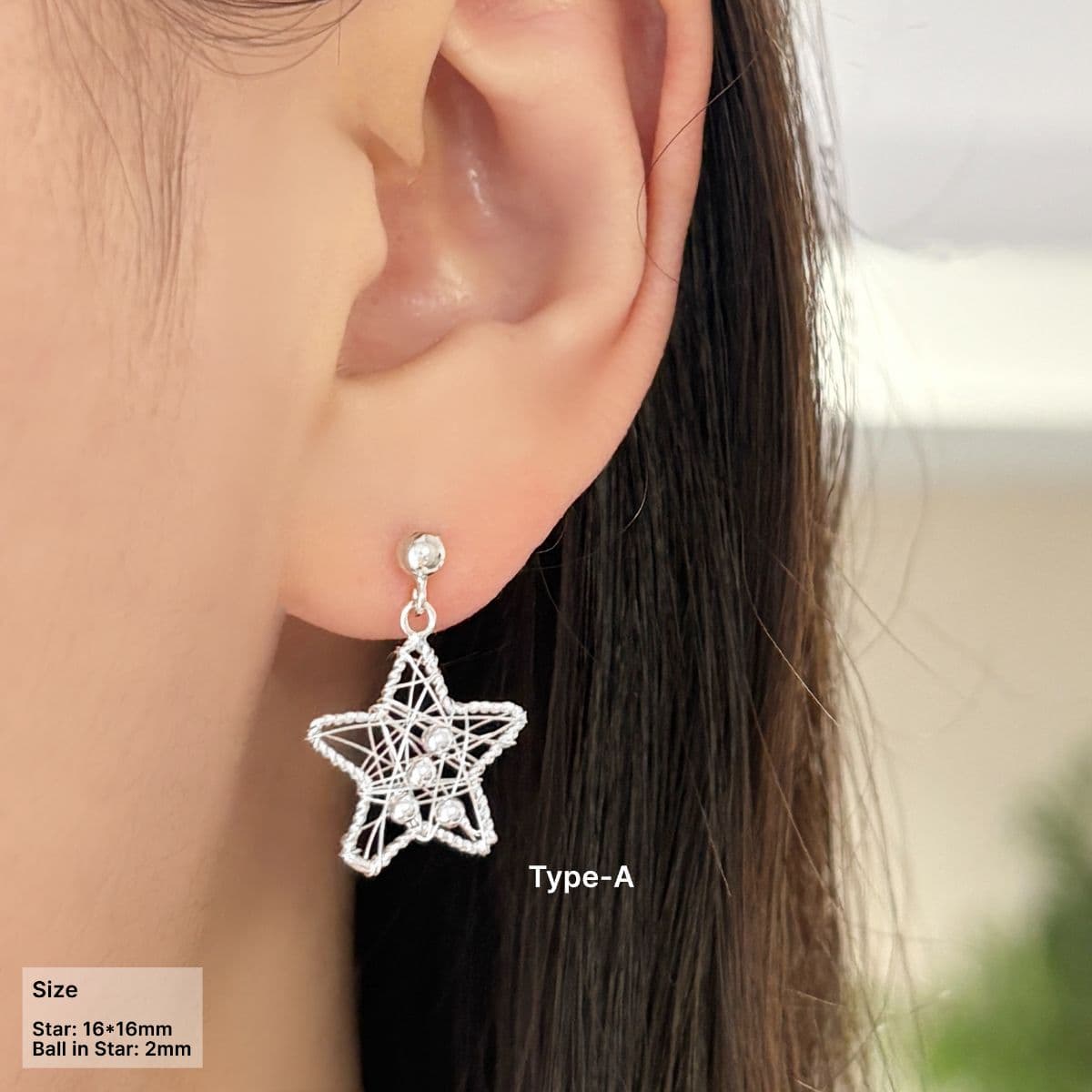 [SE6610],[SE6611] Silver 925 Marble In Star Earrings Set (Post, Drop) - 이미지 1