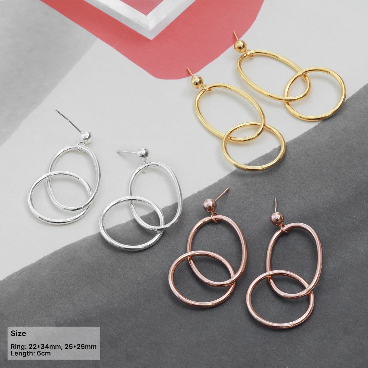[SE6612] Silver 925 Big Bold Double Ring Drop Earrings - 이미지 1