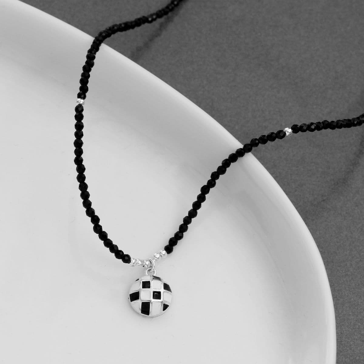 [SN6606] Silver 925 Black and White Checkered Natural Stone Necklace - 이미지 6