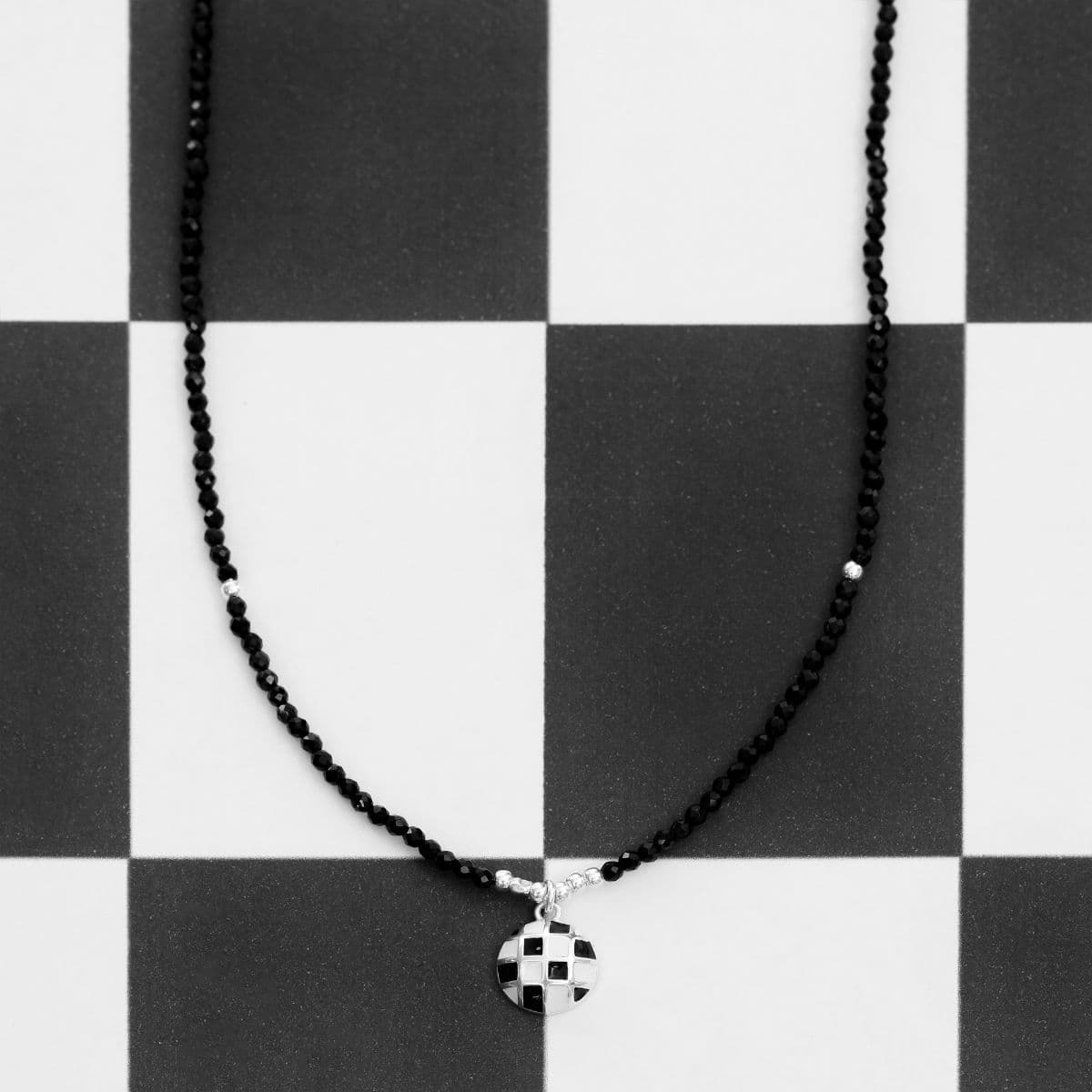 [SN6606] Silver 925 Black and White Checkered Natural Stone Necklace - 이미지 7