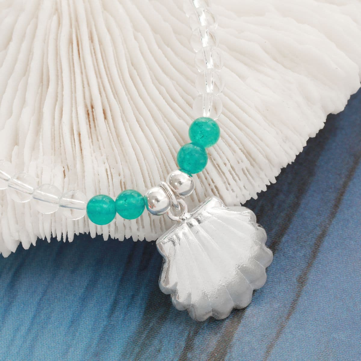 [SN6607] Silver 925 Natural Stone and Flat Big Shell Necklace - 이미지 5