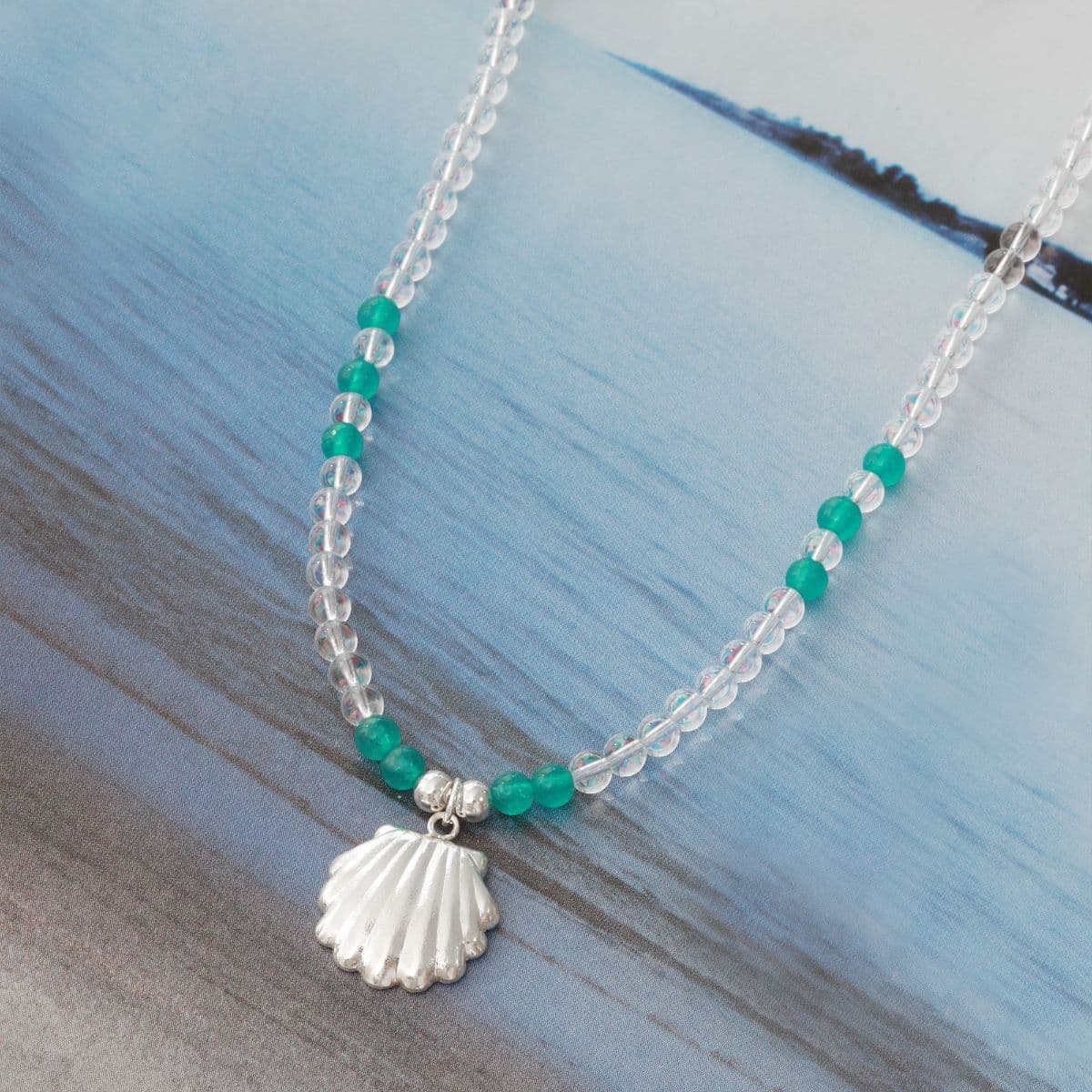 [SN6607] Silver 925 Natural Stone and Flat Big Shell Necklace - 이미지 4