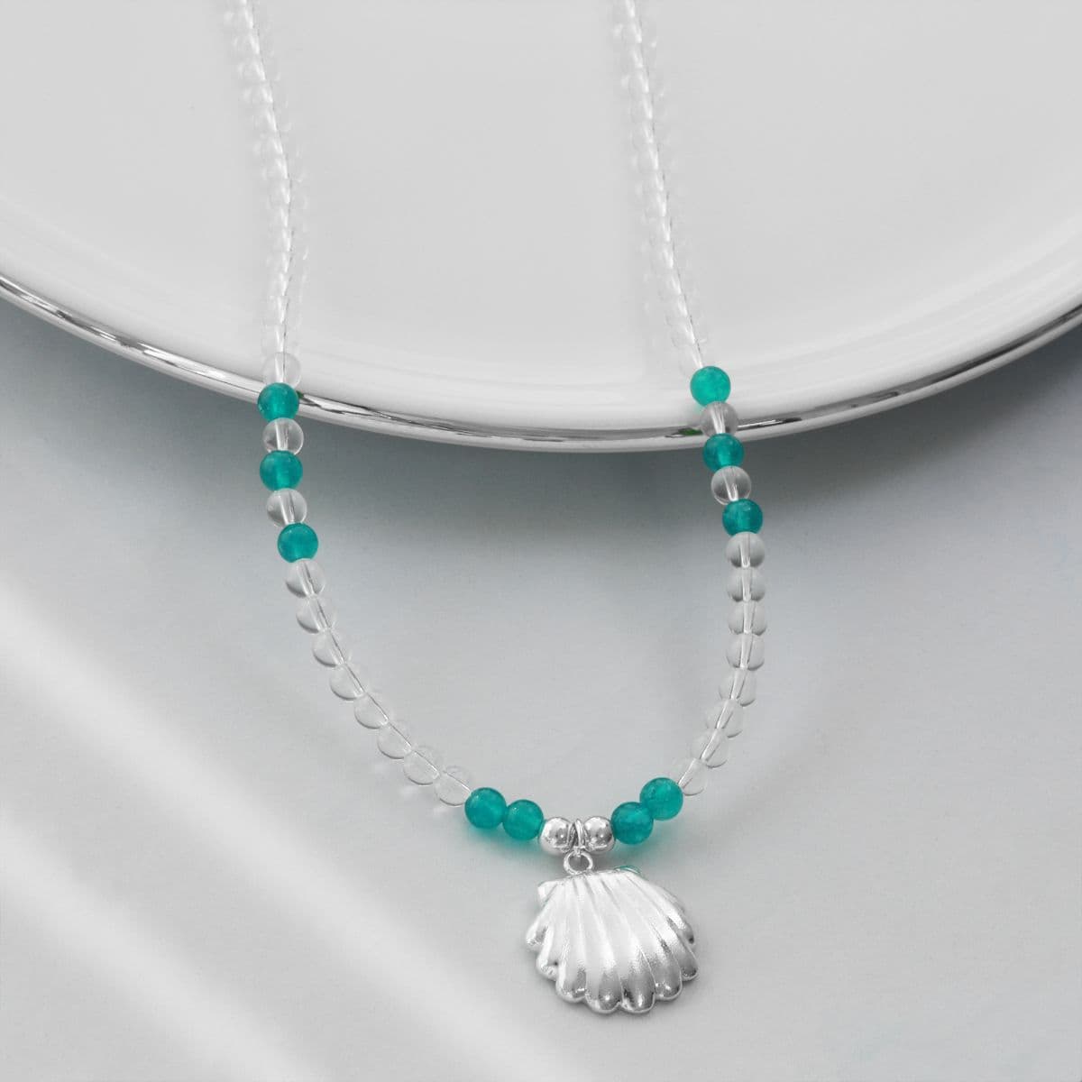 [SN6607] Silver 925 Natural Stone and Flat Big Shell Necklace - 이미지 6