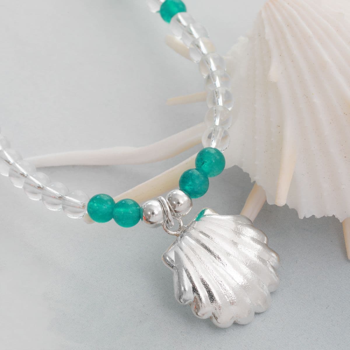 [SN6607] Silver 925 Natural Stone and Flat Big Shell Necklace - 이미지 3