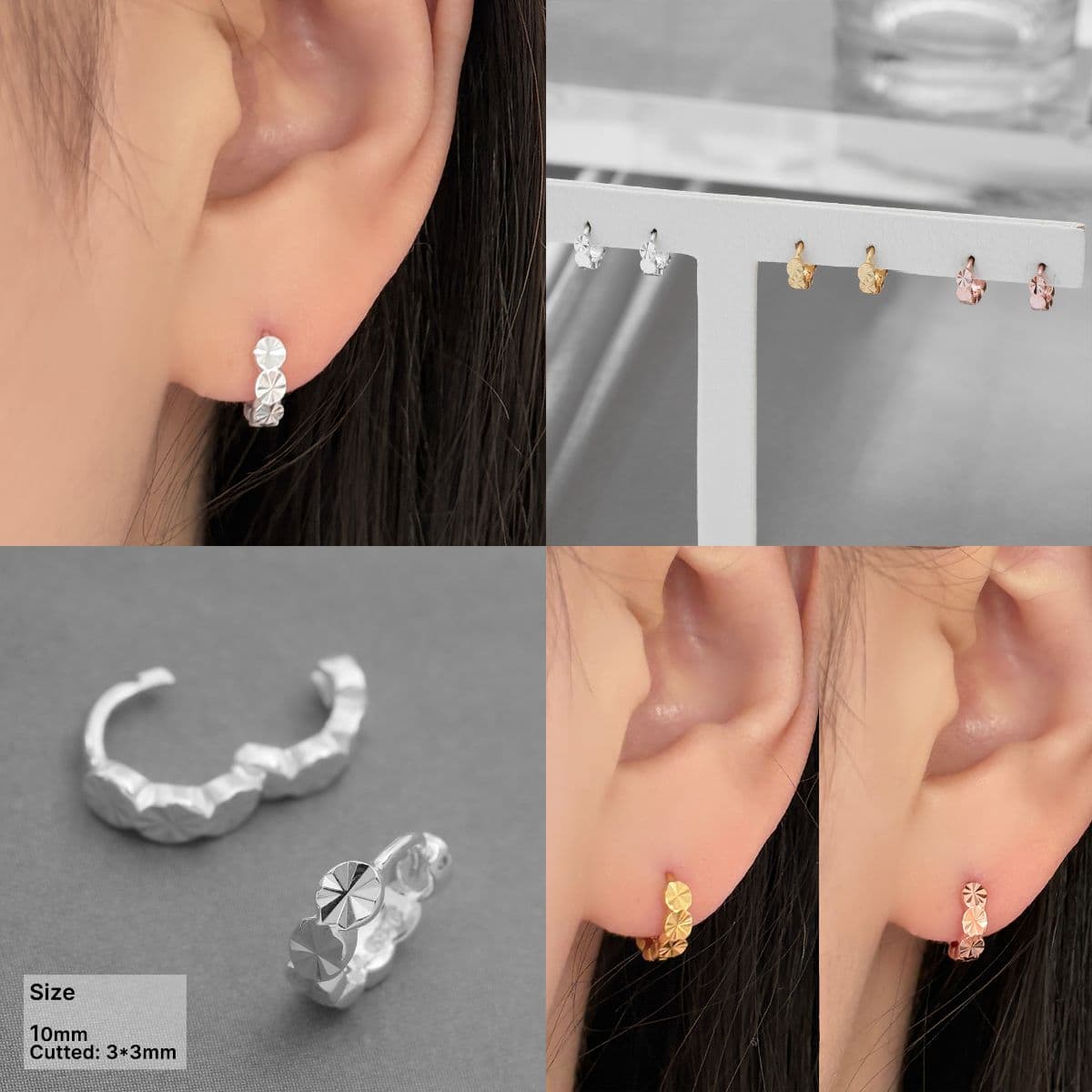 [SHG6614] Silver 925 Cut Round One-Touch Earrings - 이미지 1