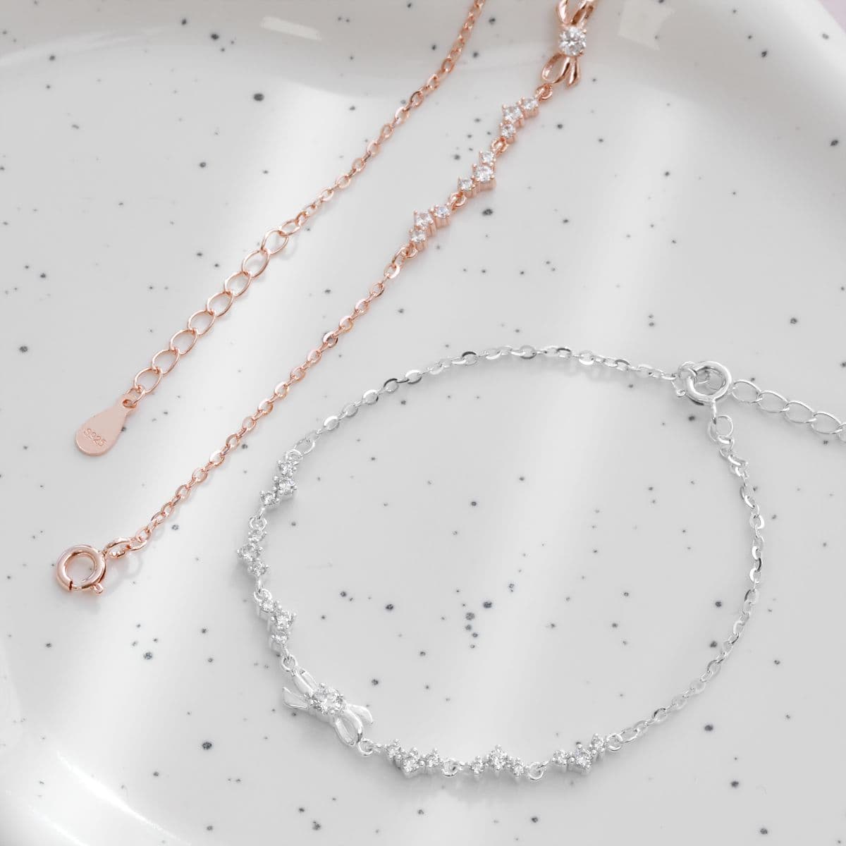 [SB6606,SN6608] 925 Silver Triple Cubic and Cubic Ribbon Set (Bracelet, Necklace) - 이미지 7