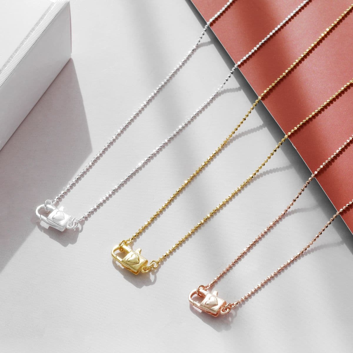 [SN6609] 925 Silver Heart Lock Ball Chain Necklace - 이미지 9