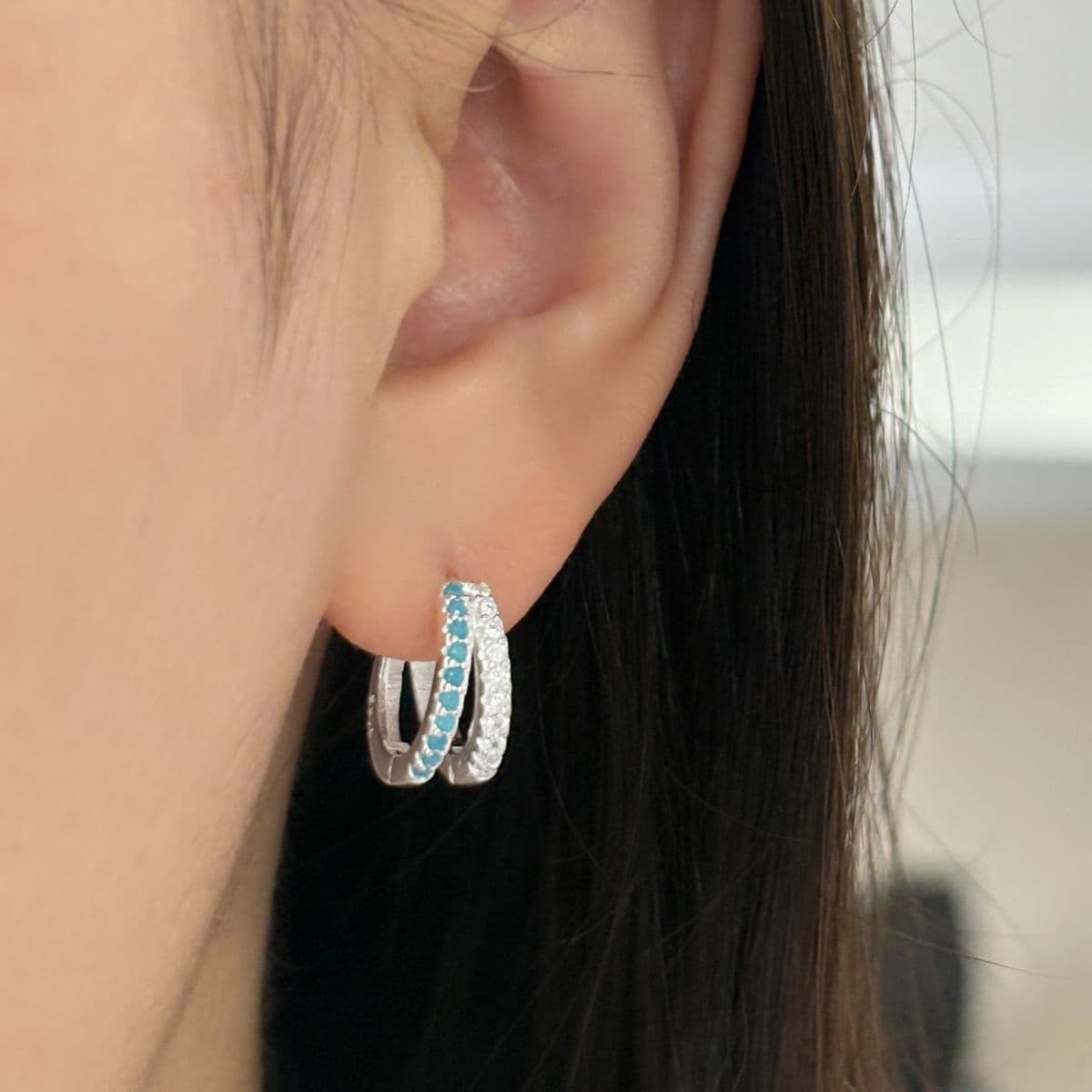 Silver 925 Summer Blue Cubic One-Touch Earrings Set - 이미지 12