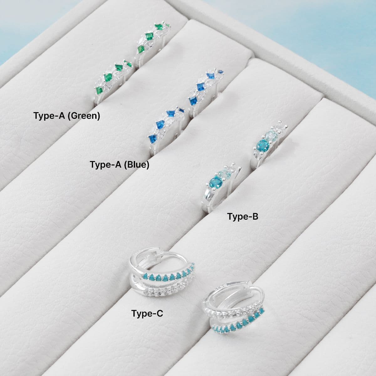 Silver 925 Summer Blue Cubic One-Touch Earrings Set - 이미지 2