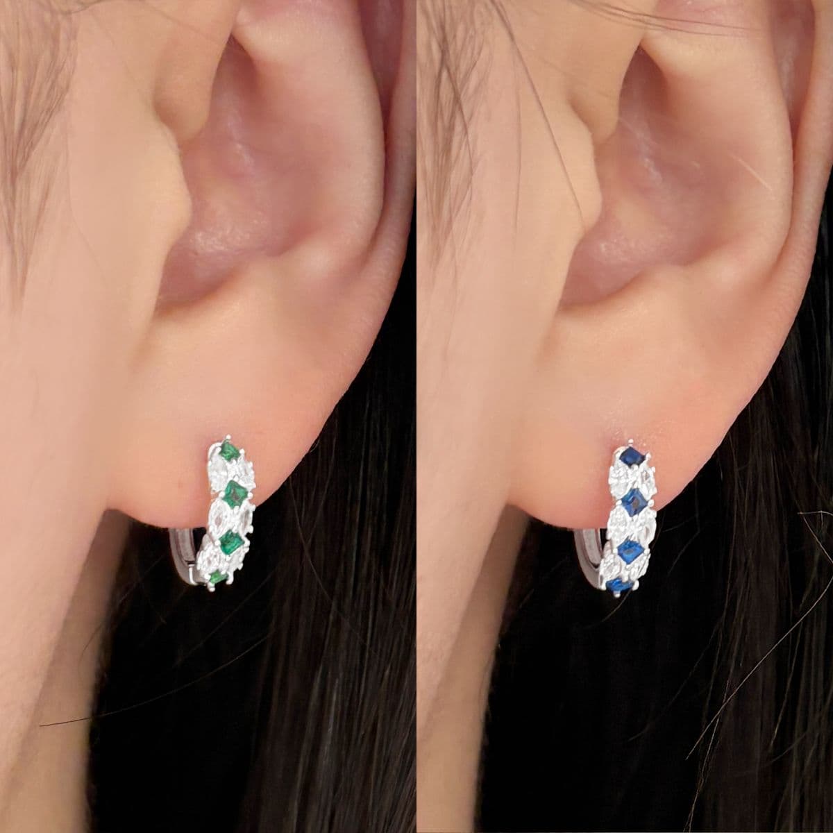 Silver 925 Summer Blue Cubic One-Touch Earrings Set - 이미지 3