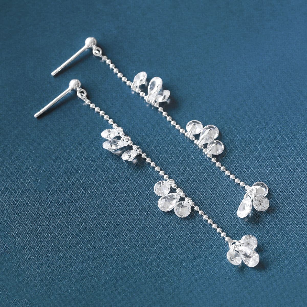 [SE6700] 925 Silver Cubic Bundle and Ball Chain Drop Earrings - 이미지 3