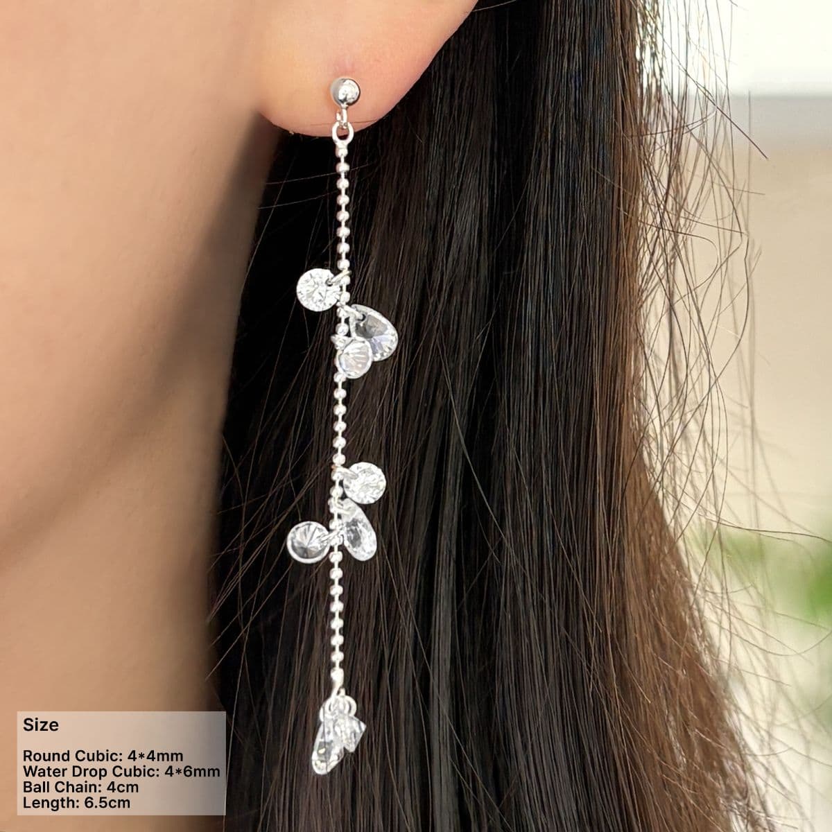 [SE6700] 925 Silver Cubic Bundle and Ball Chain Drop Earrings - 이미지 1