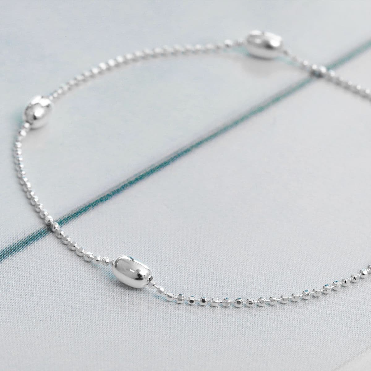 [SB6701] Silver 925 Mini Oval Station Ball Chain Bracelet - 이미지 3