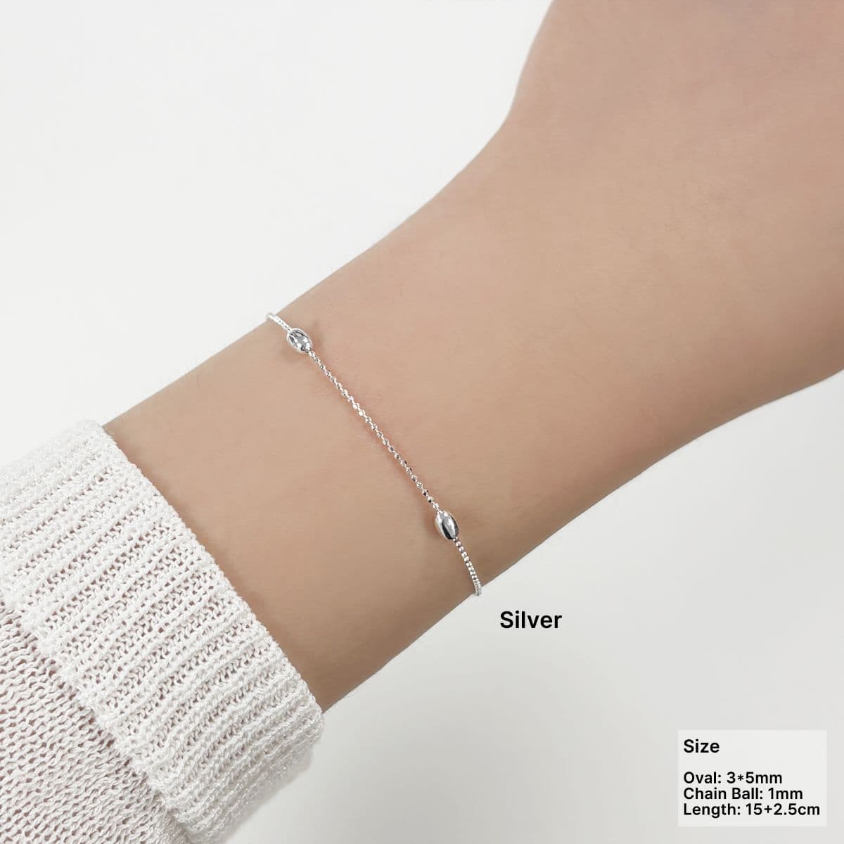 [SB6701] Silver 925 Mini Oval Station Ball Chain Bracelet - 이미지 1