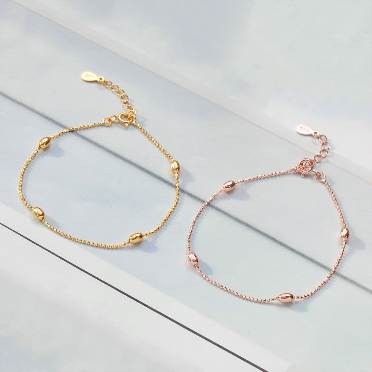 [SB6701] Silver 925 Mini Oval Station Ball Chain Bracelet - 이미지 5