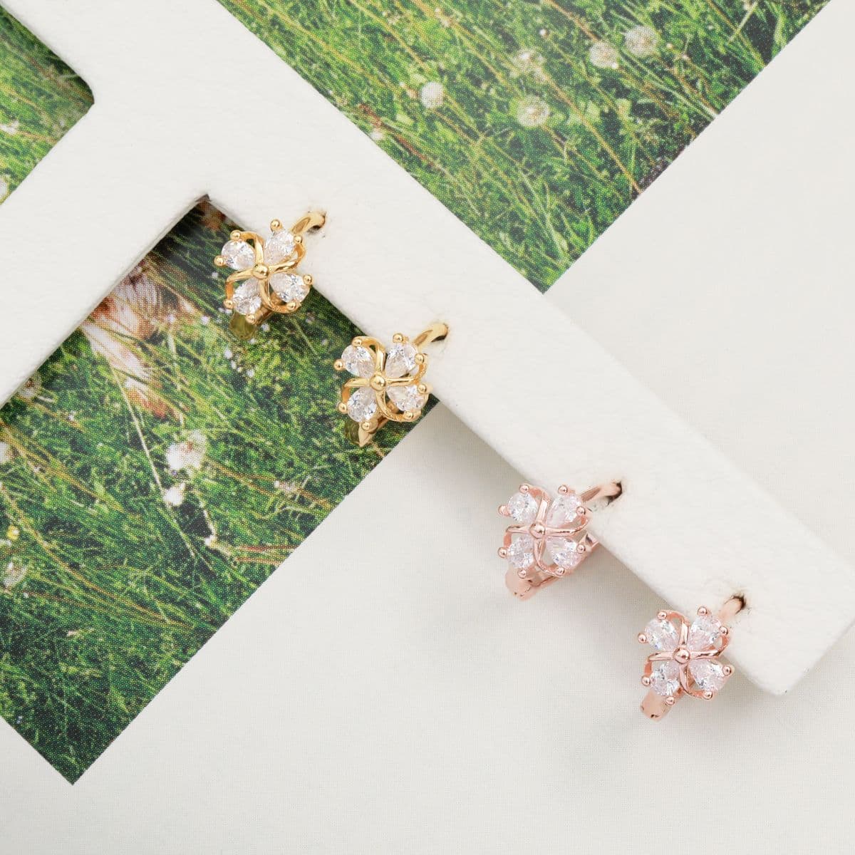 [SHG6701] 925 Silver Cubic Stem Flower One-Touch Earrings - 이미지 7