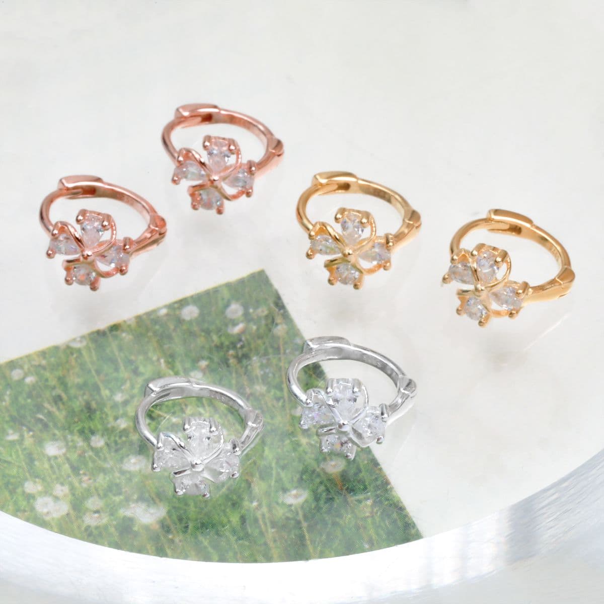 [SHG6701] 925 Silver Cubic Stem Flower One-Touch Earrings - 이미지 9