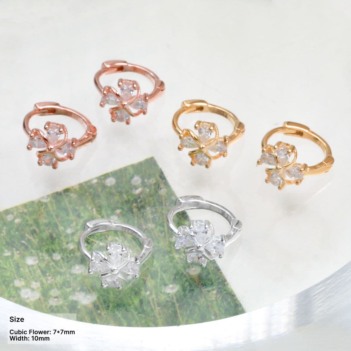 [SHG6701] 925 Silver Cubic Stem Flower One-Touch Earrings - 이미지 1