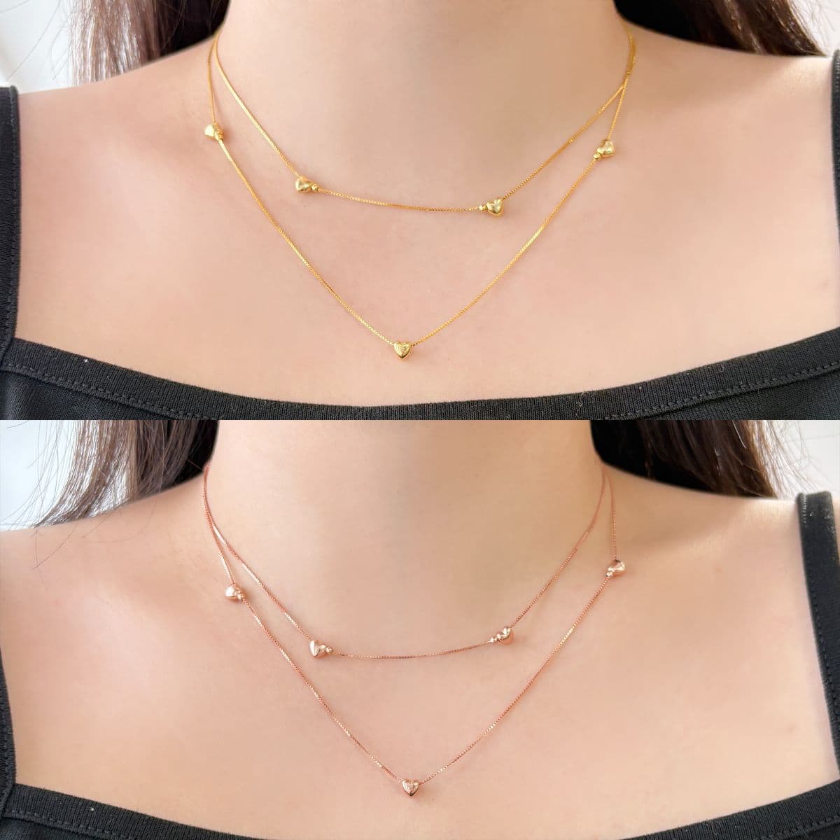 [SN0143] Silver 925 Heart Double Layered Chain Necklace - 이미지 4