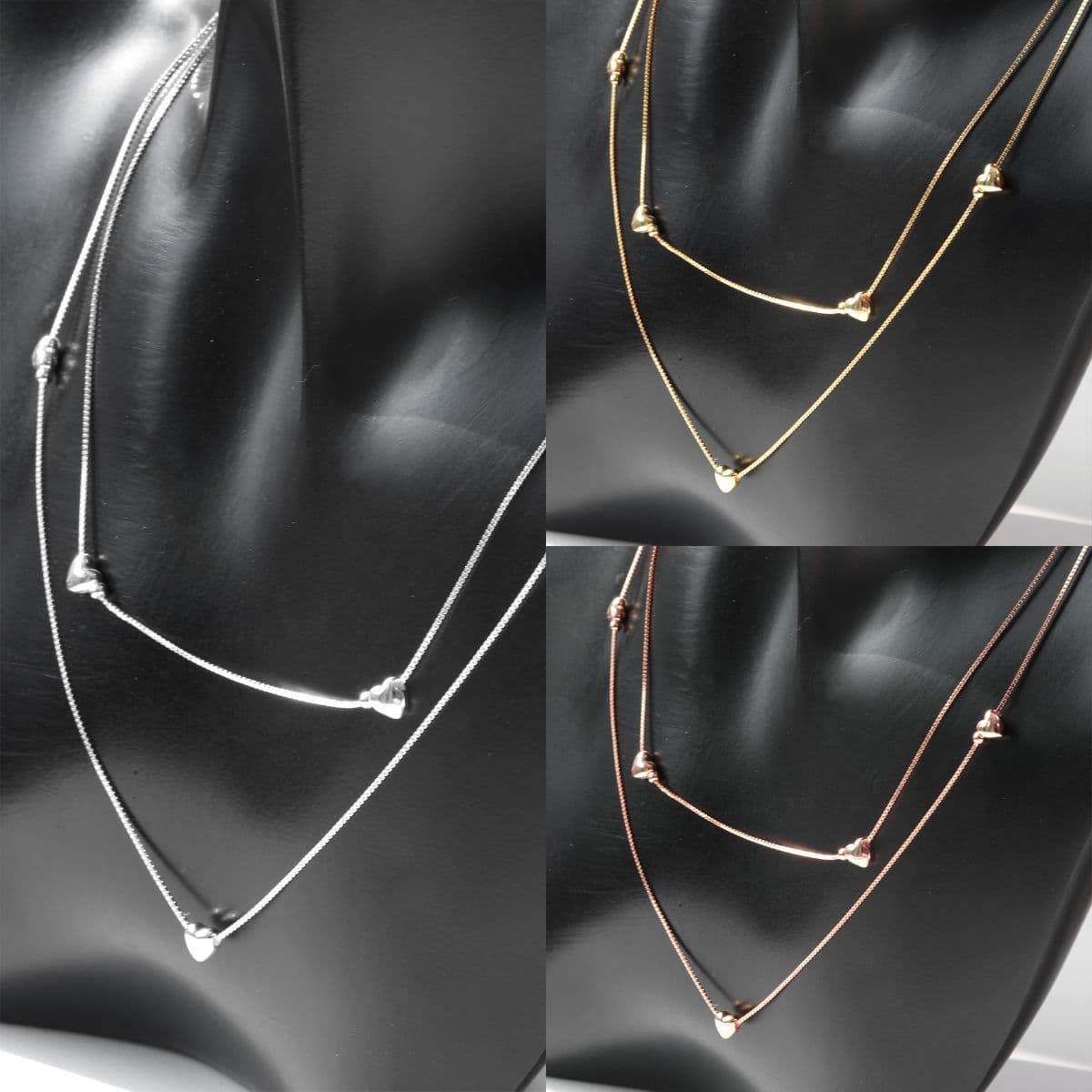 [SN0143] Silver 925 Heart Double Layered Chain Necklace - 이미지 10