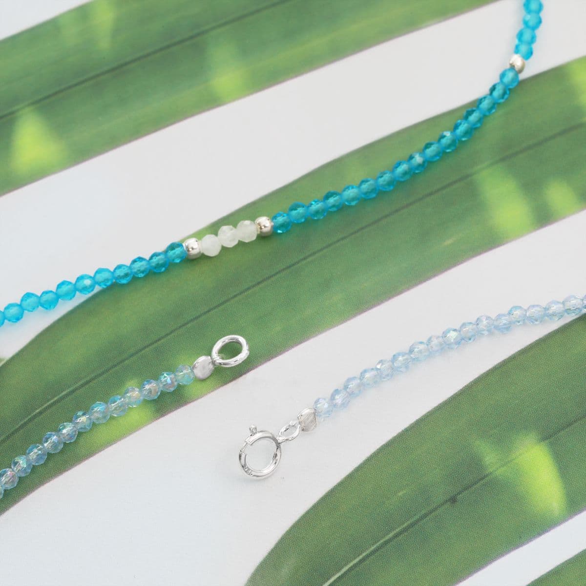 Silver 925 Blue Summer Beads and Natural Moonstone Set (Bracelet, Necklace) - 이미지 16