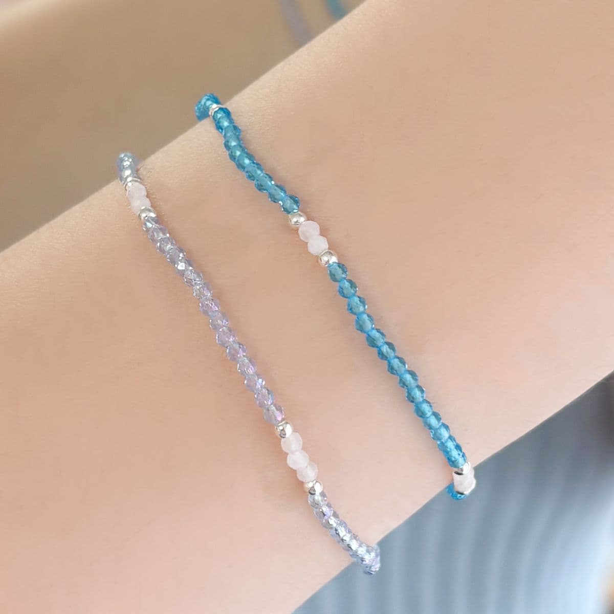 Silver 925 Blue Summer Beads and Natural Moonstone Set (Bracelet, Necklace) - 이미지 11