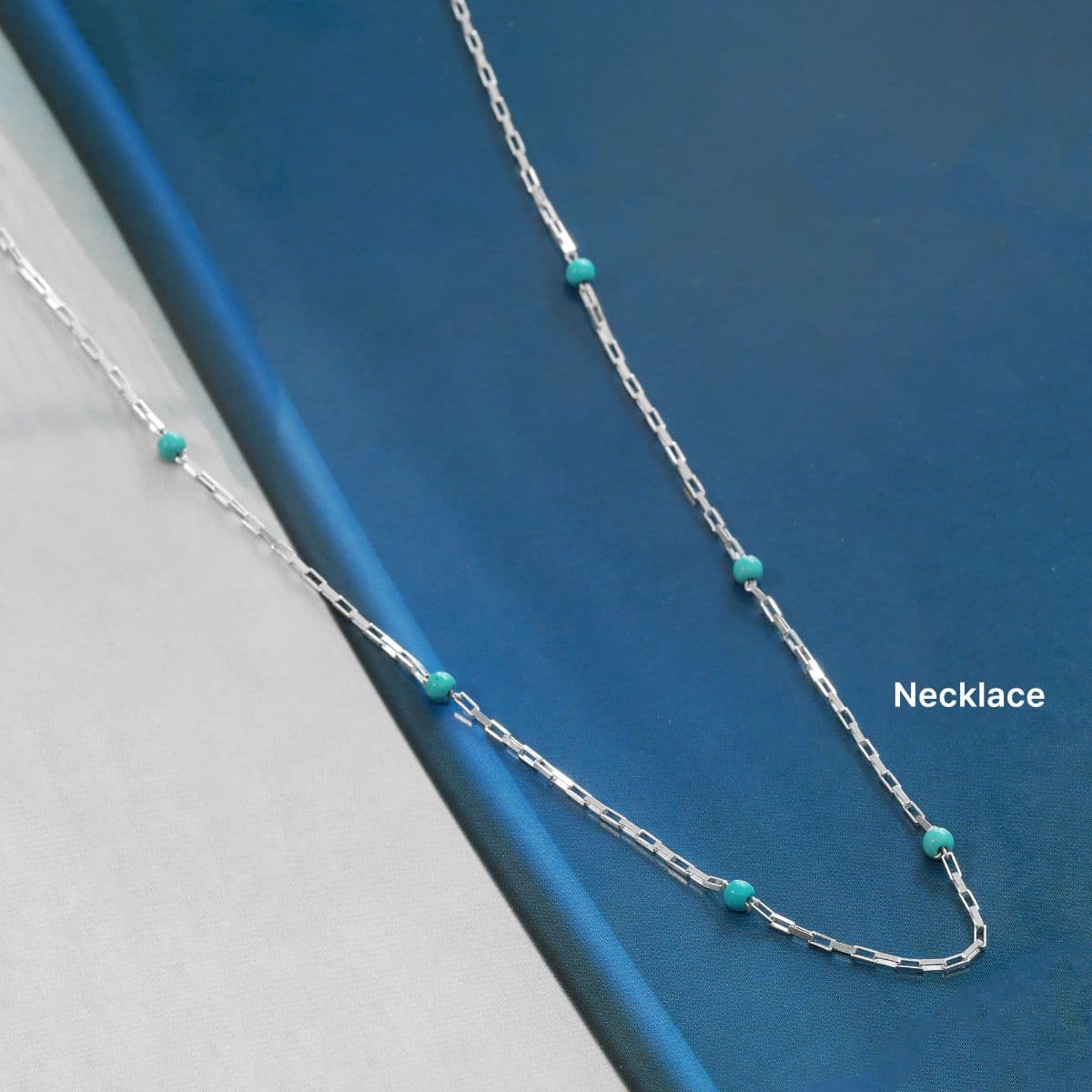 Silver 925 Turquoise Ball and Mini Square Chain Set (Bracelet, Anklet, Necklace) - 이미지 11