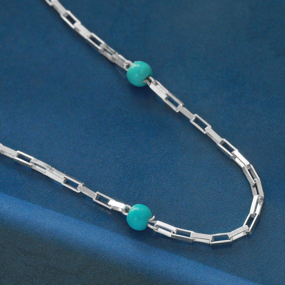 Silver 925 Turquoise Ball and Mini Square Chain Set (Bracelet, Anklet, Necklace) - 이미지 15