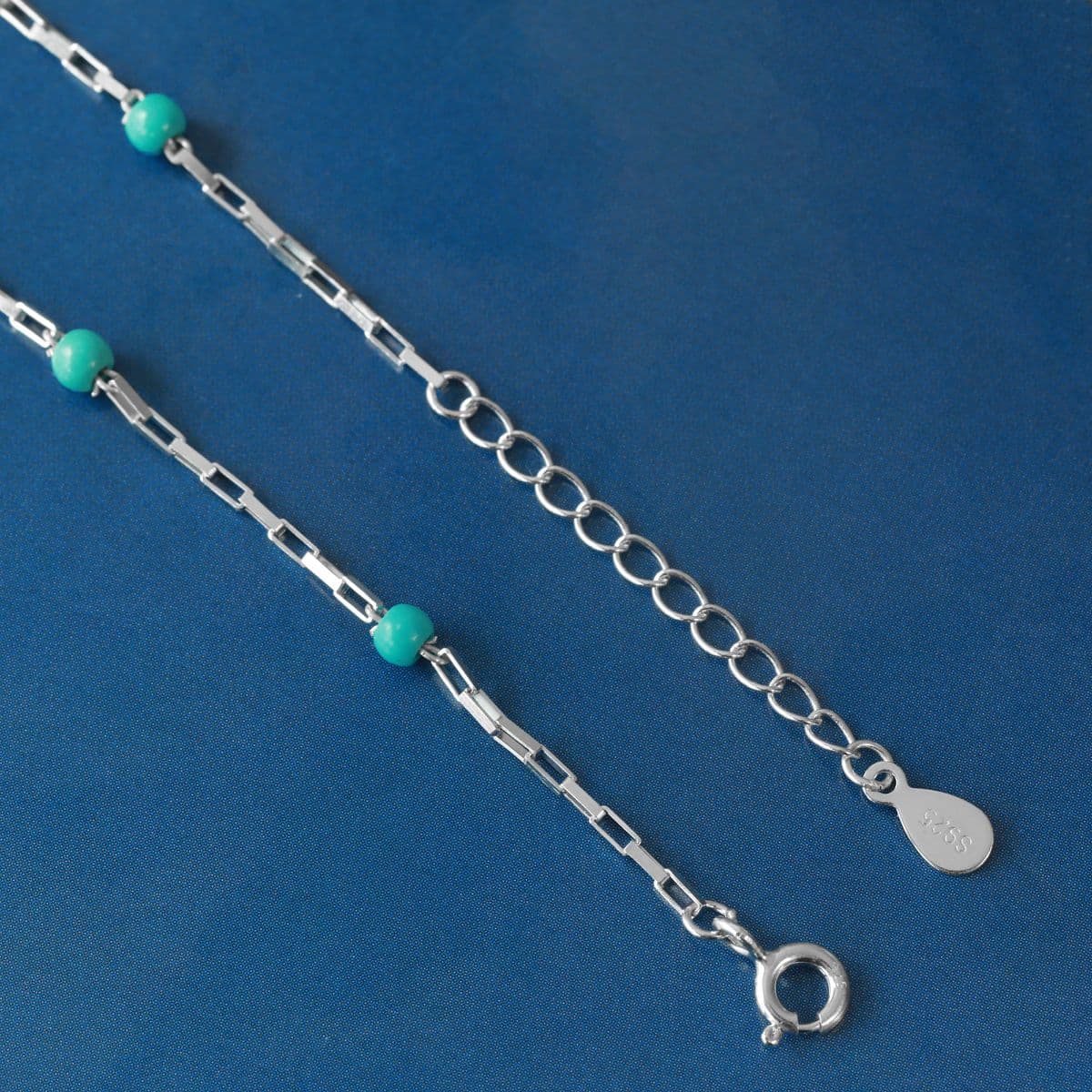Silver 925 Turquoise Ball and Mini Square Chain Set (Bracelet, Anklet, Necklace) - 이미지 9