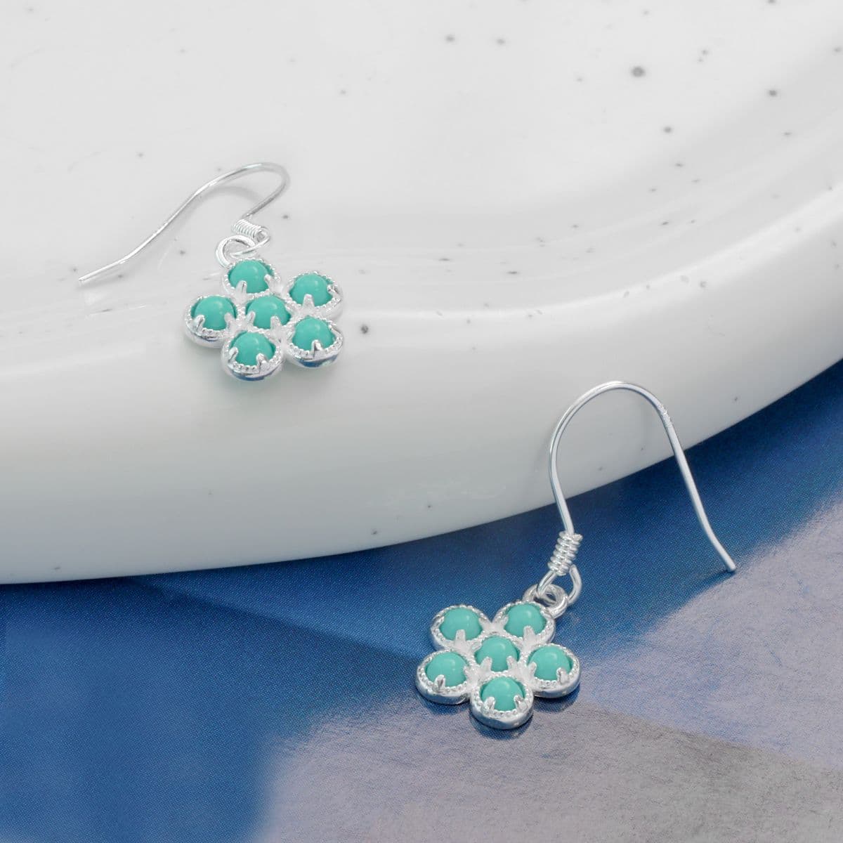 [SE6704] 925 Silver Turquoise Flower Hoop Earrings - 이미지 8