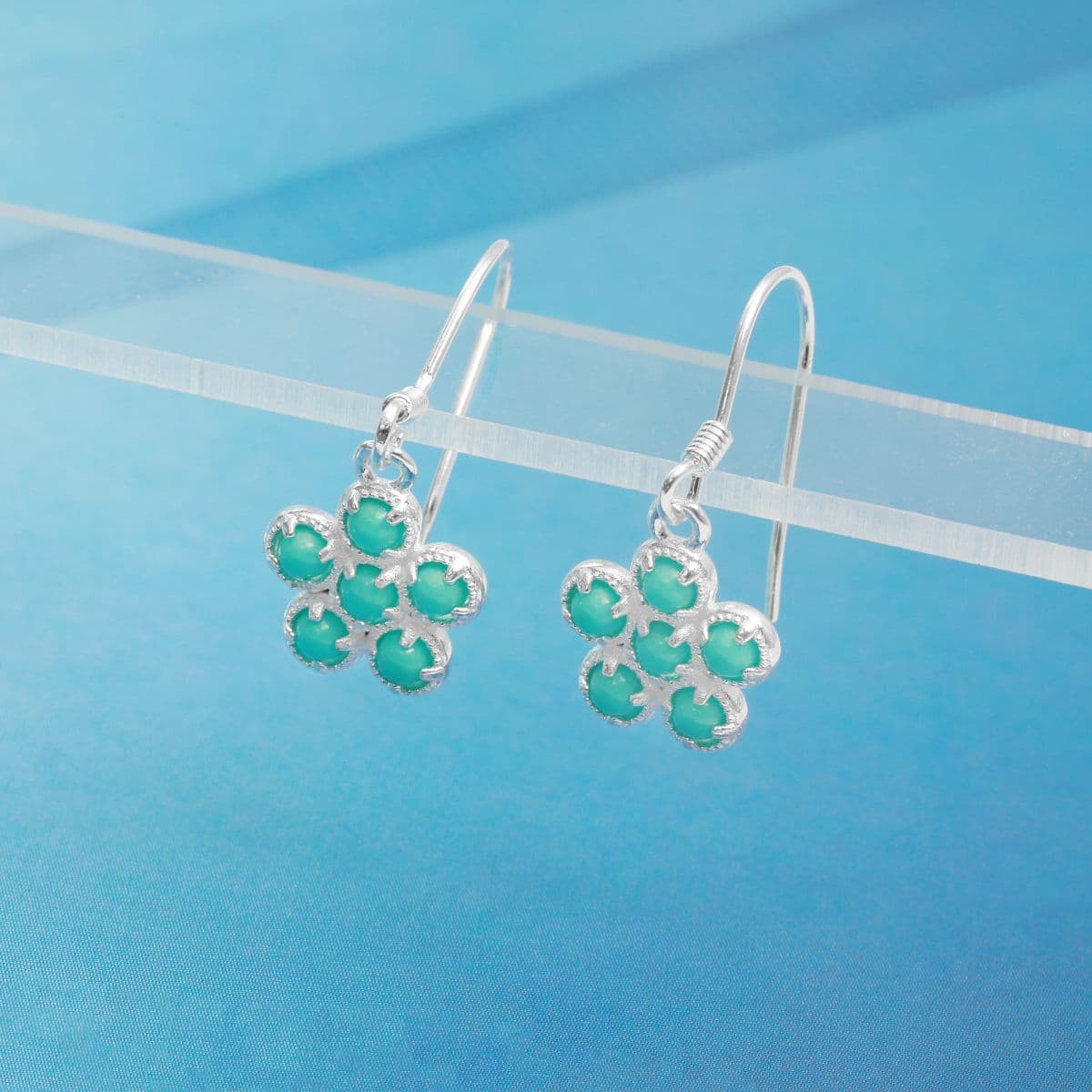 [SE6704] 925 Silver Turquoise Flower Hoop Earrings - 이미지 5