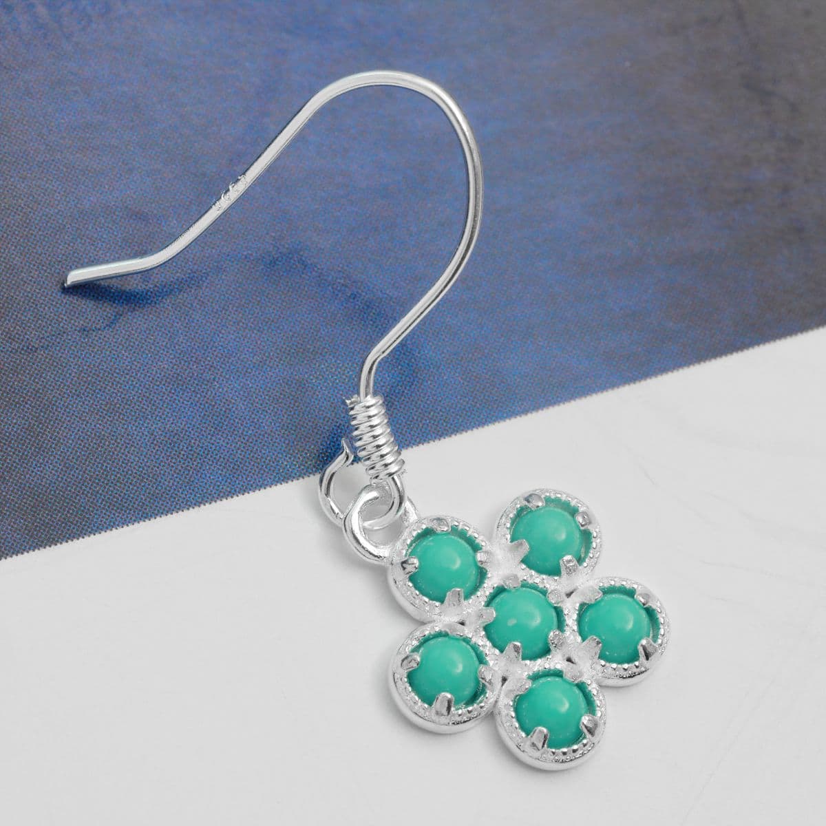 [SE6704] 925 Silver Turquoise Flower Hoop Earrings - 이미지 6