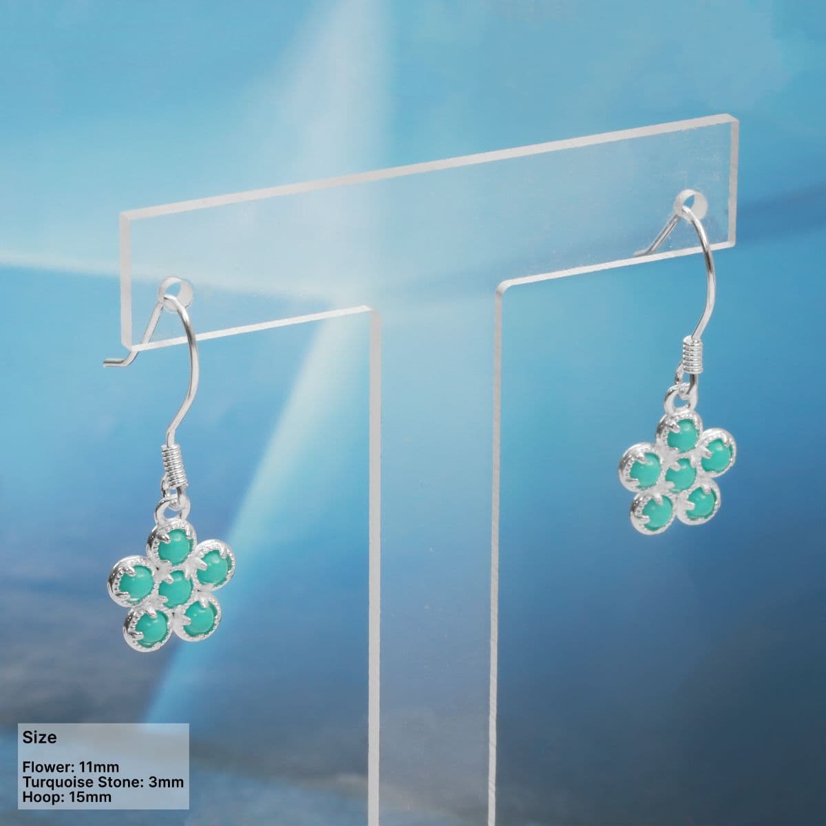 [SE6704] 925 Silver Turquoise Flower Hoop Earrings - 이미지 1